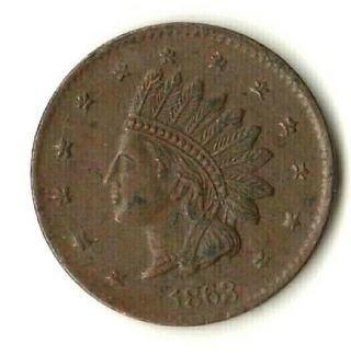 Cwt 1863 Not One Cent Civil War Token Good Details Indian Head Us Collectible A,
