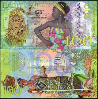 Netherlands Guinea 100 Gulden 2016 Polymer Fantasy Art Note - Leopard,  Girl