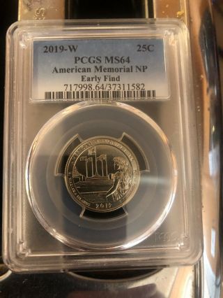 2019 - W American Memorial Np Quarter Pcgs Ms64 Early Find 2019w