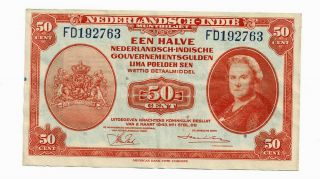 1943 Netherlands Indies 50 Cents Fd192763 P110 No Sufix