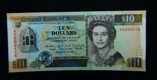 1990 British Belize Banknote 10 Dollars Unc Gem