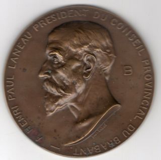 1923 Belgian Medal To Honor Henri Paul Laneau,  President,  Engraved By P.  Dubois