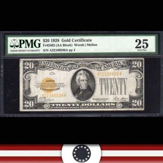 1928 $20 Gold Certificate Pmg 25 Fr 2402 A22169830a