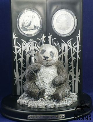 2015 China 10 Yuan Silver.  999 Panda 2 - Coin Danbury Set W/ Figurine (asw 2oz)