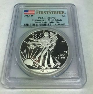 2013 W American Silver Eagle Pcgs Ms70 First Strike Flag Label Enhanced Coin