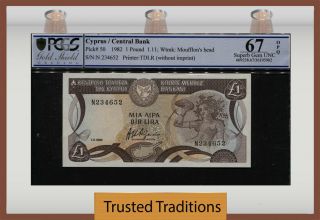 Tt Pk 50 1982 Cyprus Central Bank 1 Pound Pcgs 67 Opq Gem Uncirculated