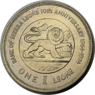 Elf Sierra Leone 1 Leone 1974 Bank Of Sl 10th Lion