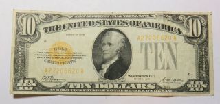1928 Ten Dollar Gold Certificate Serial A27206620a