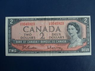 1954 Canada 2 Dollar Bank Note - Beattie/raminsky - Hr3545923 - Ef Cond.  18 - 149
