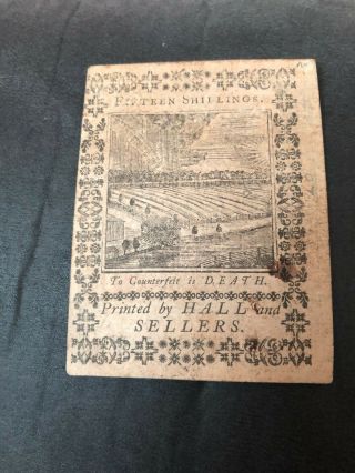 FIFTEEN SHILLINGS PENNSYLVANIA COLONIAL CURRENCY (C) OCTOBER 1773 15s 2