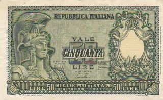 1951 Italy 50 Lire Note,  Pick 91a