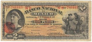 Mexico M - 297b¦bk - Df - 152 (s - 256) Banco Nacional Demexico $2 Ne,  Ne,  6.  12.  1913 F/vf