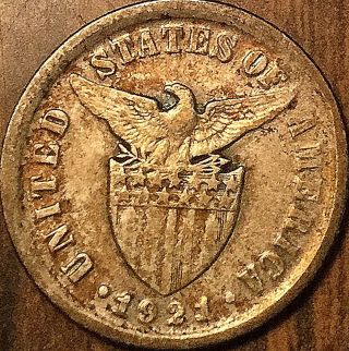 1921 United States Philippine 10 Centavos Silver Coin