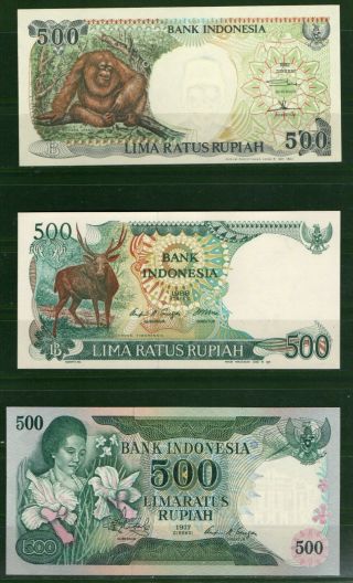 Indonesia P 117,  123,  128 1977 - 1992 500 Rupiah Au - Unc