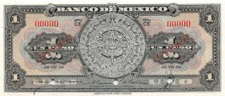 México 1 Peso 26.  7.  1950 P 46bs Series Ce Specimen Uncirculated Banknote