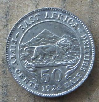 East Africa 50 Cents 1924 Silver Aunc.  Jo - 7733