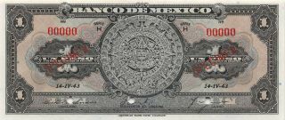 México 1 Peso 14.  4.  1943 P 28es Series H Specimen Uncirculated Banknote