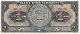 México 1 Peso Nd.  1936 P 28ds Series E Specimen Uncirculated Banknote