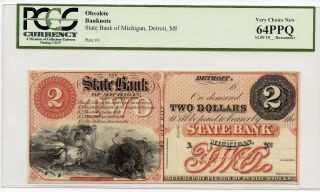 $2.  00 State Bank Of Michigan.  Detroit,  Mi 18_ Pcgs 64ppq Very Choice