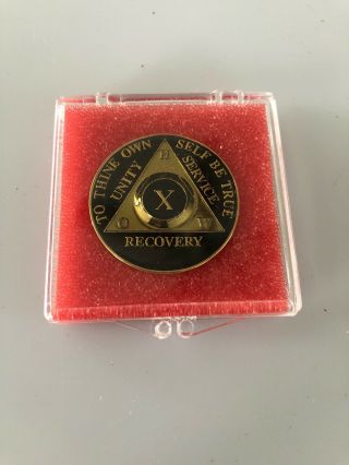 10 Year Aa Coin Black Enamel,  Gold,  Silver 1⅜ " Traditional Size Recovery X Ten