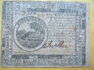 Continental Currency May 10 1775 $6 Vf / Xf