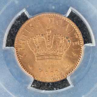 2 Lepta 1900 - A Pcgs Ms64rd Greece Crete Bu Unc Copper Coin Red Rare Condtion