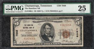 1929 $5 Hamilton National Bank Of Chattanooga Tennessee Tn Pmg Very Fine 25 C2c