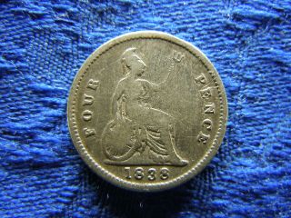 Uk 4 Pence 1838,  Km731.  1 Scratched