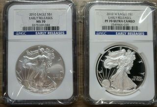 2010 - Silver Eagle Early Releases Ngc Ms - Pf70 Ultra Cameo