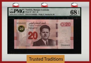 Tt Pk 97 2017 Tunisia Banque Centrale 20 Dinars " F.  Hached " Pmg 68 Epq