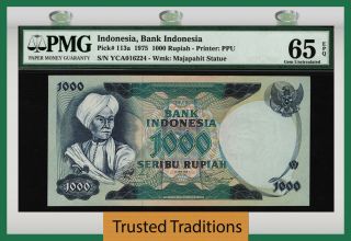 Tt Pk 113a 1975 Indonesia 1000 Rupiah - Bank Indonesia Pmg 65q Gem Uncirculated