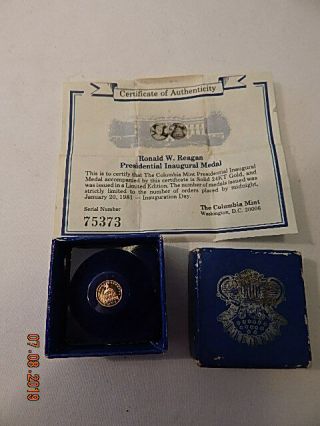 Ronald Reagan 24k Gold Presidential Inaugural Medal Mini Coin Comes With No.