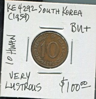 South Korea - Spectacular Historical Bronze 10 Hwan,  Ke 4292 (1959) (key Date)