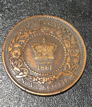1861 Canada Nova Scotia 1 Cent Large Rosebud Km 8.  2 Variety