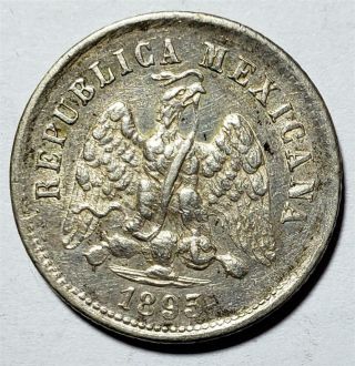Mexico 10 Centavos 1895 Zsz,  Almost Uncirculated, .  0786 Ounce Silver