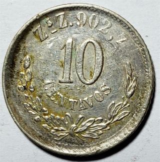 Mexico 10 Centavos 1895 ZsZ,  Almost Uncirculated, .  0786 Ounce Silver 2