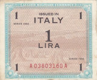 1 Lira Very Fine Banknote From Allied Military In Italy 1943 Pick - M10