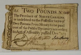 1771 Province of North Carolina Two Pounds Note 2