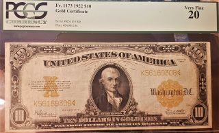 1922 $10 Ten Dollar Gold Certificate Pcgs Vf 20 Fr 1173 Plate D688/234 K56169308