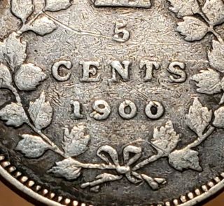 1900 Large Date - Wide O Canada Queen Victoria 5 Cents Silver Coin 3