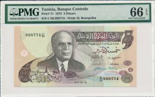 Banque Centrale Tunisia 5 Dinars 1973 S/no 99877x Pmg 66epq