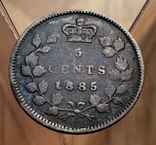 1885 Canada Queen Victoria 5 Cents Silver Coin 2