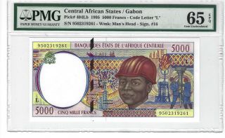 P - 404lb 1995 5000 Francs,  Central African States/gabon,  Pmg 65epq Gem