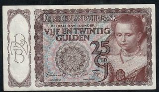 25 Gulden From Netherland 1944 Vf