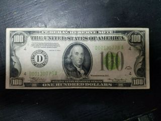 1934 (d) Federal Reserve Note One Hundred Dollar Bill $100.  00