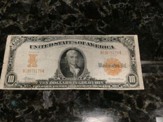 1907 Large Circulated Ten Dollar $10 Gold Certificate