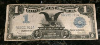 1899 Large Circulated One Dollar $1 Black Eagle Silver Certificate