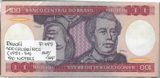 Brazil Bundle 90 Notes 100 Cruzeiros (1981 - 84) P 198 Avf/axf