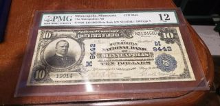 1902 Us $10 Minneapolis Mn Large Size National Currency Blue Seal Note Pmg 12