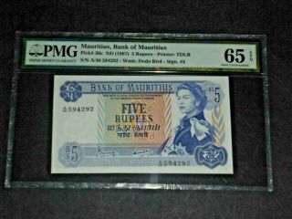 Mauritius,  Bank Of Mauritius 5 Rupees 1967 Pick 30c Pmg 65 Gem Unc Epq